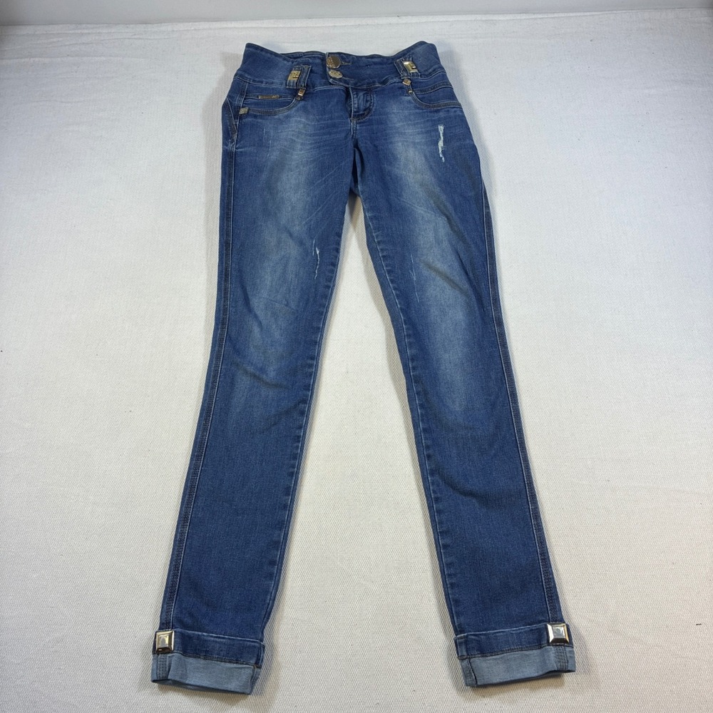 Pit Bull Jeans Skinny Leg Denim Medium Wash Embellished Butt Lift‎ 13 x 31